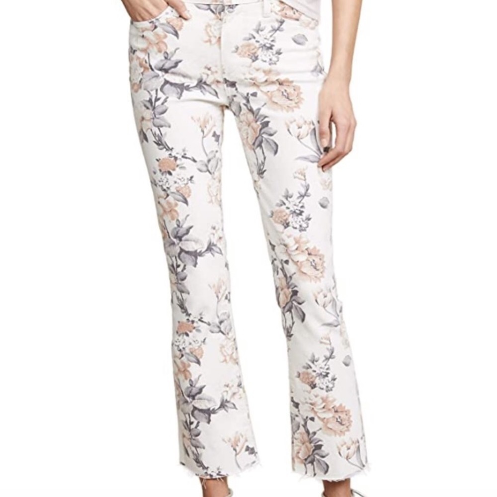 Paige Colette Crop Floral Jeans w Raw Edge Hem Cream Pink Size 24
